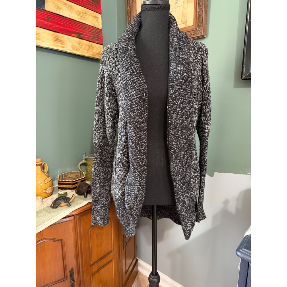 Armani Exchange Womens Black White Marled Knit Shawl Collar Cardigan Sweater M